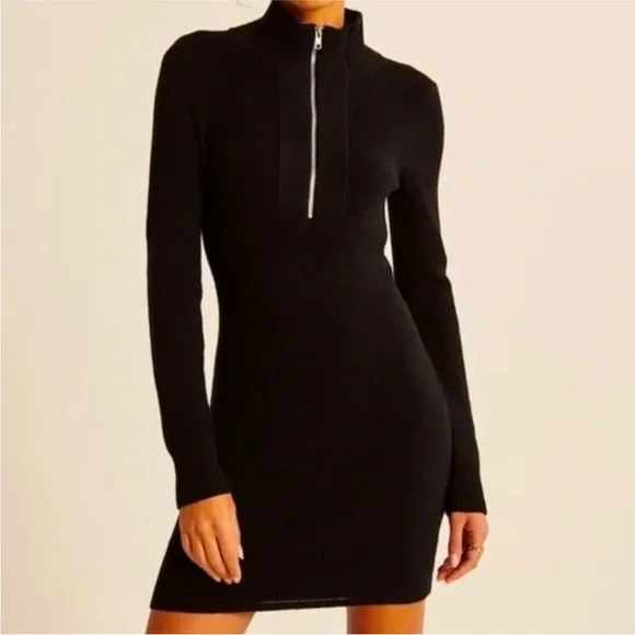 Abercrombie & Fitch Black knee-length zip up sweater dress with mock neck - Picture 13 of 14